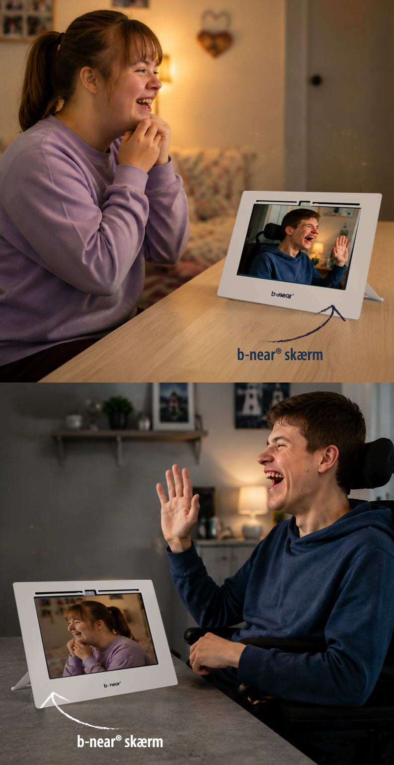 To b-near® skærme er forbundet, så to mennesker kan skabe nye relationer og holde videokontakt på afstand.